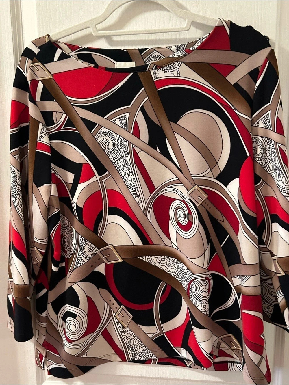 Chico's Abstract Print Blouse in Black & Red Size Medium Like New